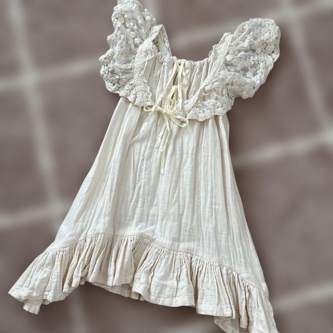 ★ ネグリジェワンピース アイボリー レース付きフリルワンピース 90 ★