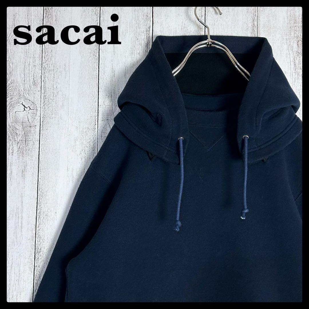 3760【超希少デザイン】サカイ☆フードジップ切り替えパーカー 入手困難