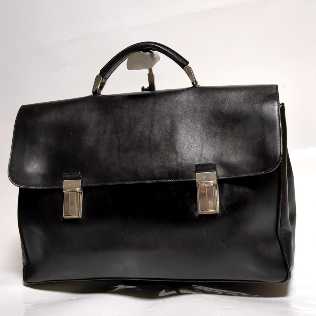 ✨PRADA✨ブリーフケース レザー ブラック 2室 ロゴ