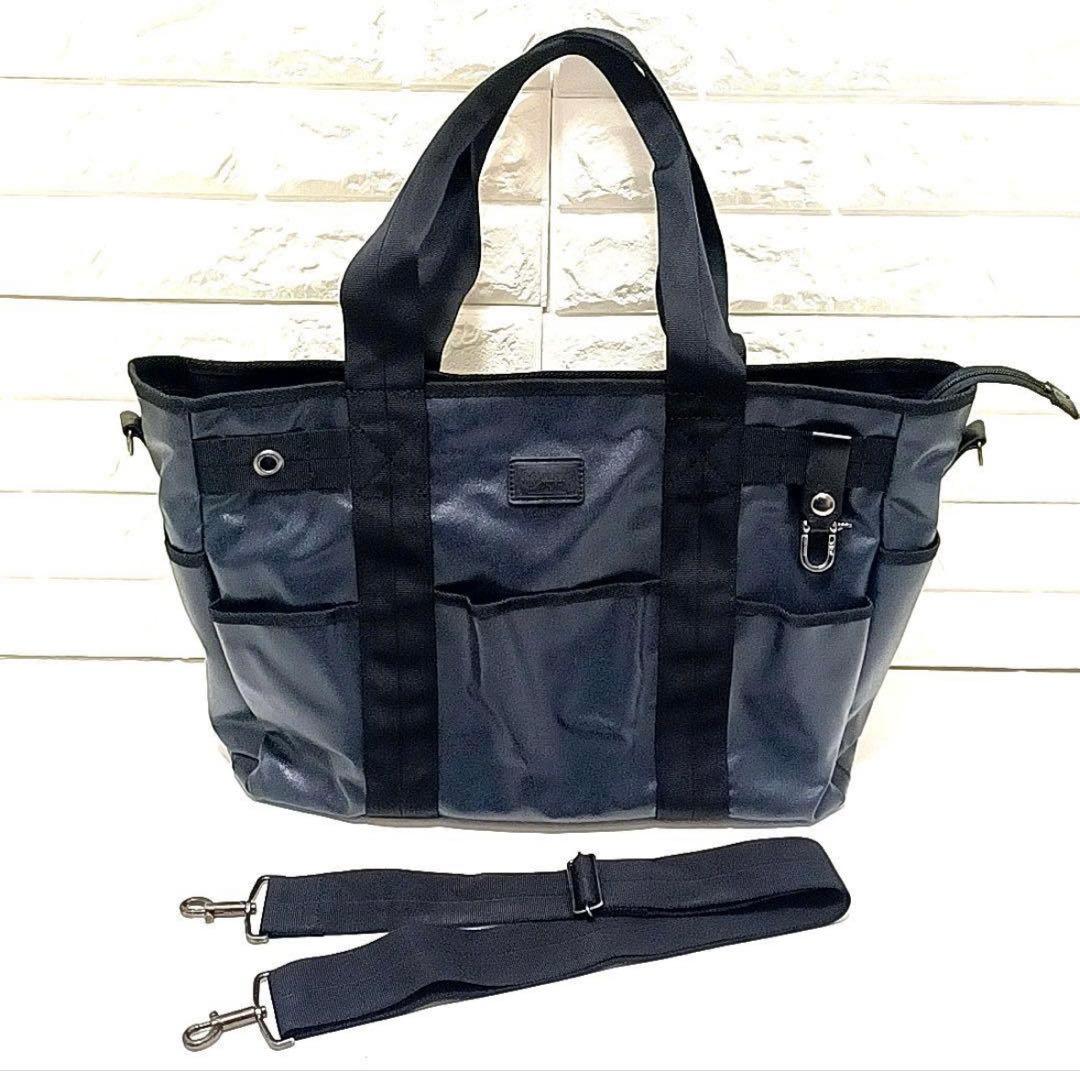 森野帆布帆布×レザー×ナイロン2wayトートバッグ紺