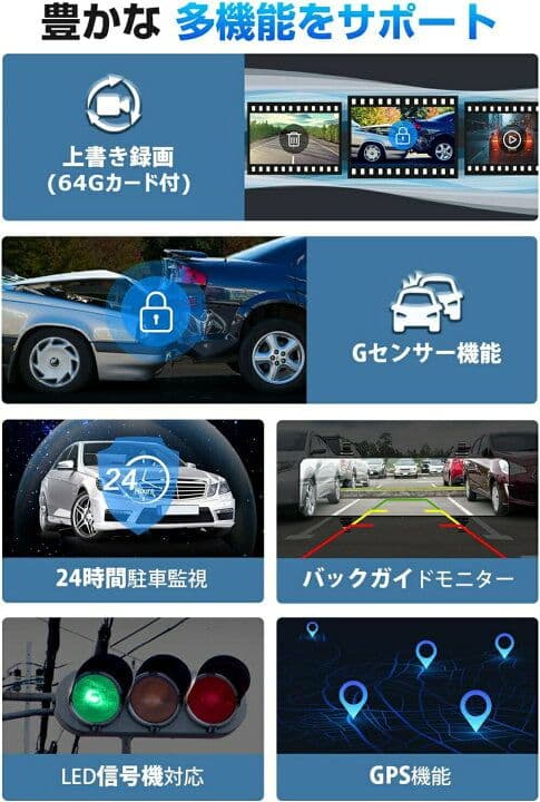 新品　ドライブレコーダー ミラー型 4K画質王 GPS追跡 前後 2カメラ 4K