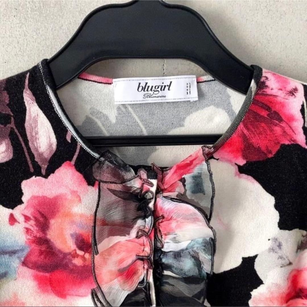 blugirl ブルガール　バラ柄カーディガン　ブルマリン