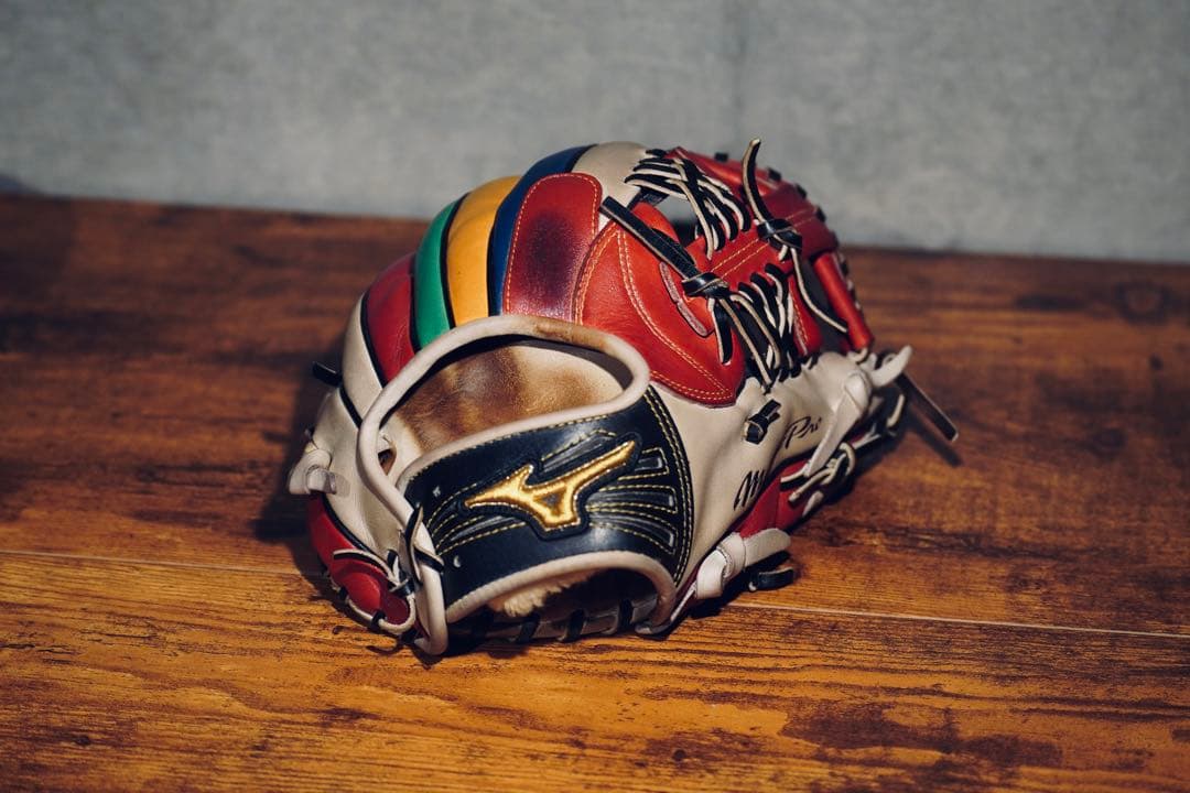 m*o様 ミズノプロ 限定オーダー 軟式用 内野手用グラブ　レインボーライン仕様