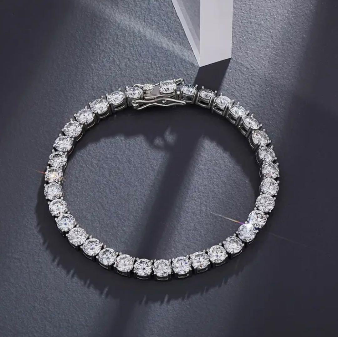 【格を纏う】10ctモアサナイト×S925 テニスチェーンブレスレット｜証明書付