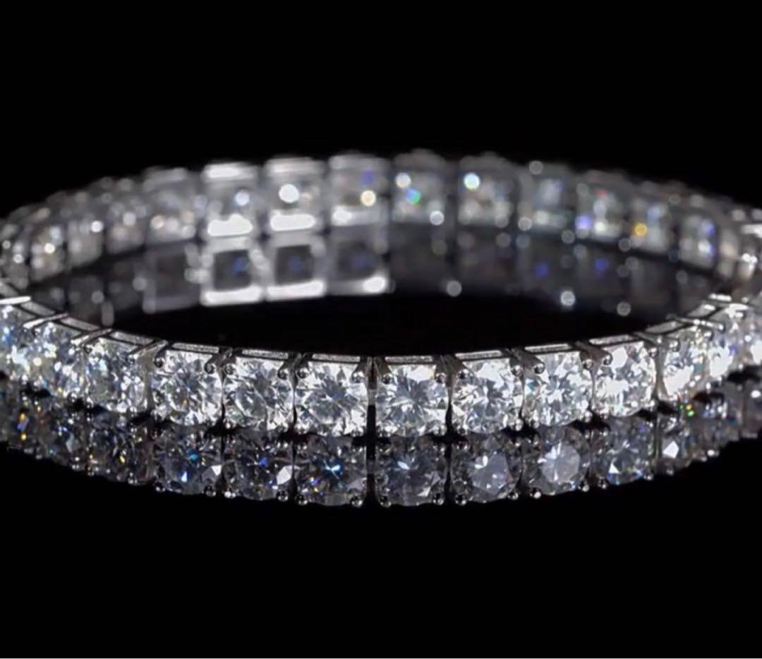 【格を纏う】10ctモアサナイト×S925 テニスチェーンブレスレット｜証明書付