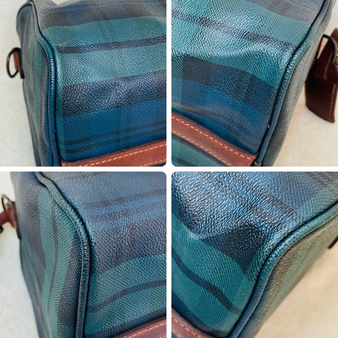 ポロラルフローレン ミニボストンバッグ PVCレザー グリーンチェック