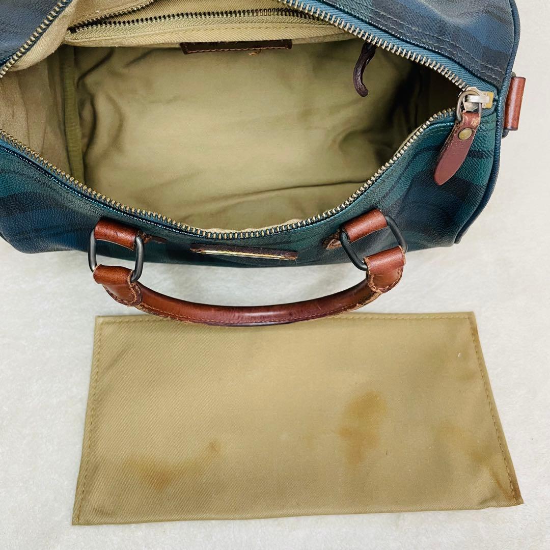 ポロラルフローレン ミニボストンバッグ PVCレザー グリーンチェック