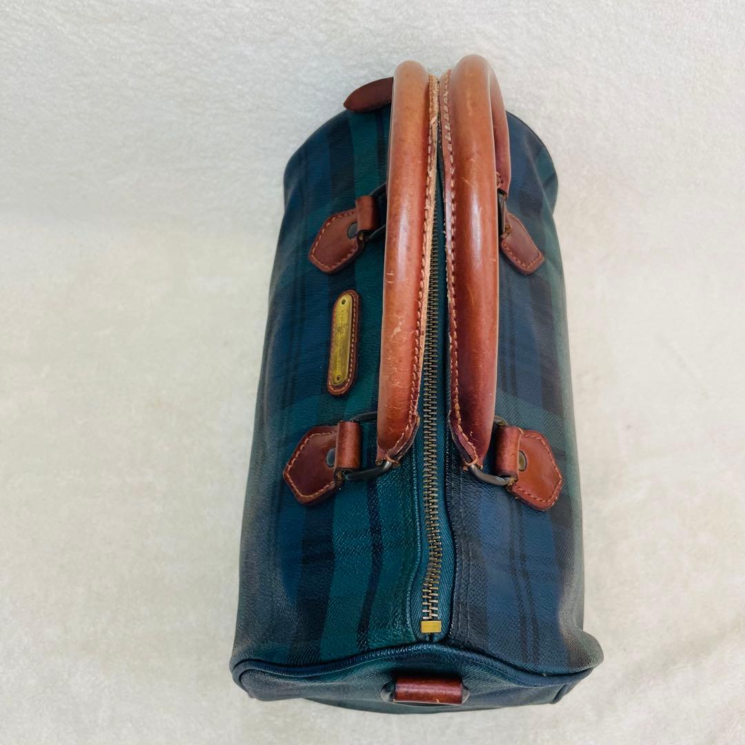 ポロラルフローレン ミニボストンバッグ PVCレザー グリーンチェック