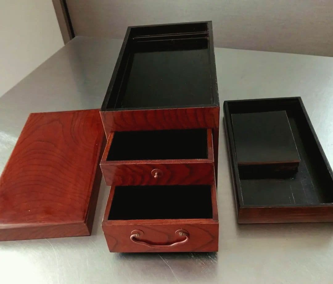 銀座平つか 江戸指し物【硯石付き引出し式書道箱】