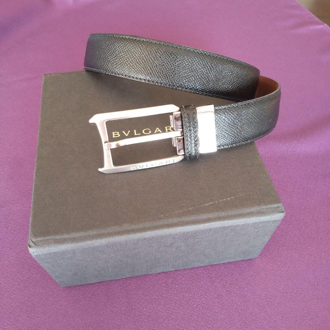 ブルガリ スクエアバックル サフィアーノレザー リバーシブル ベルト