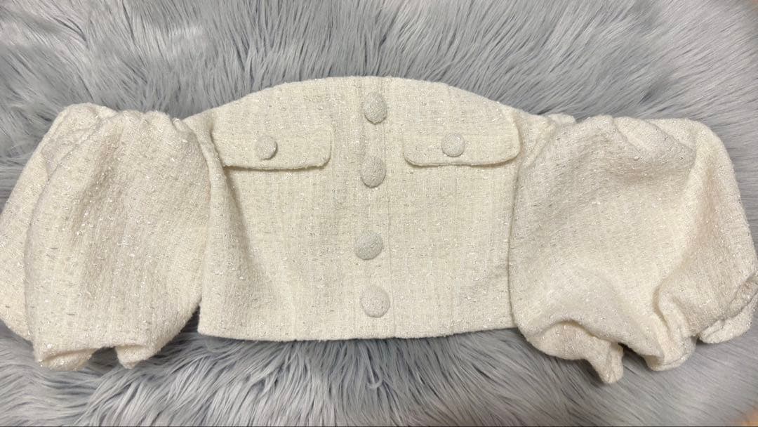 Darich パフスリーブオフショルツイードトップス