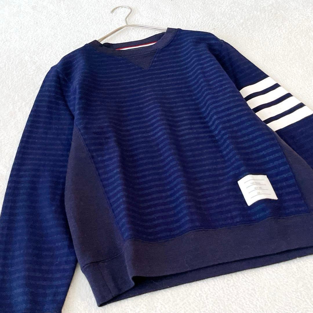 未使用級★THOM BROWNE★希少 ウールボーダーニット ネイビー 兼用 S