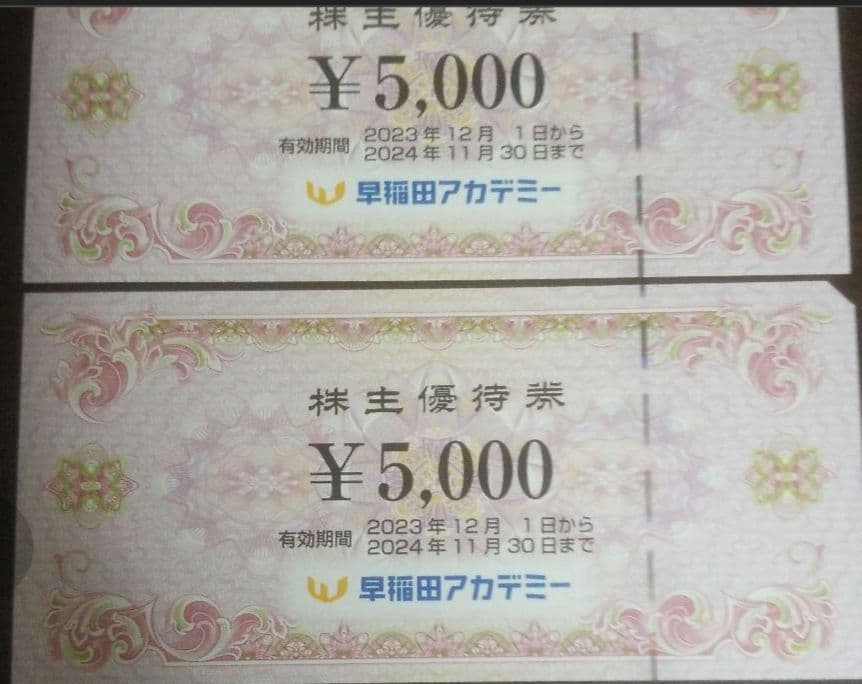 早稲田アカデミー 株主優待券 5000円×3=15000円分