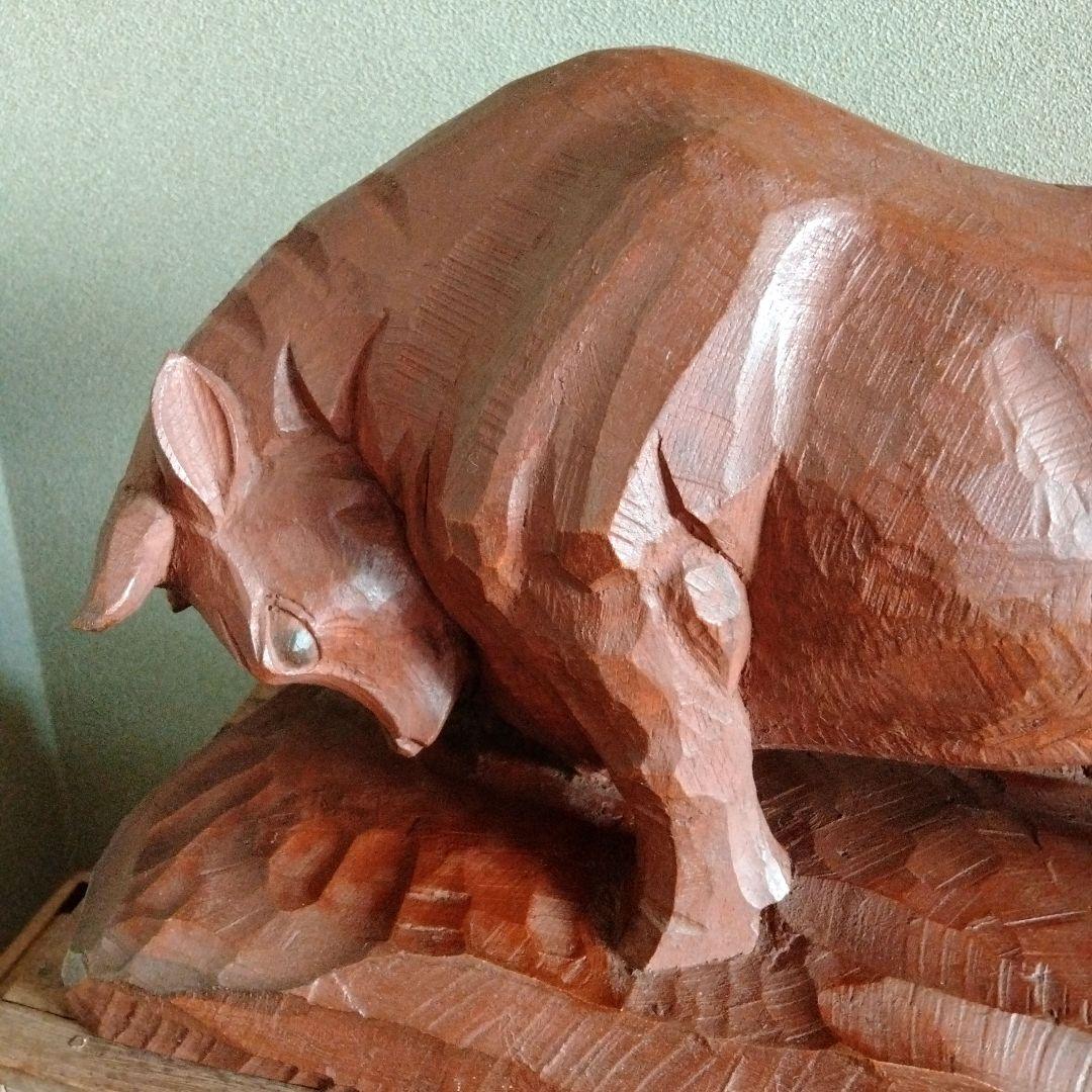 木彫　牛の彫刻　西田秀　木彫牛　井波彫刻