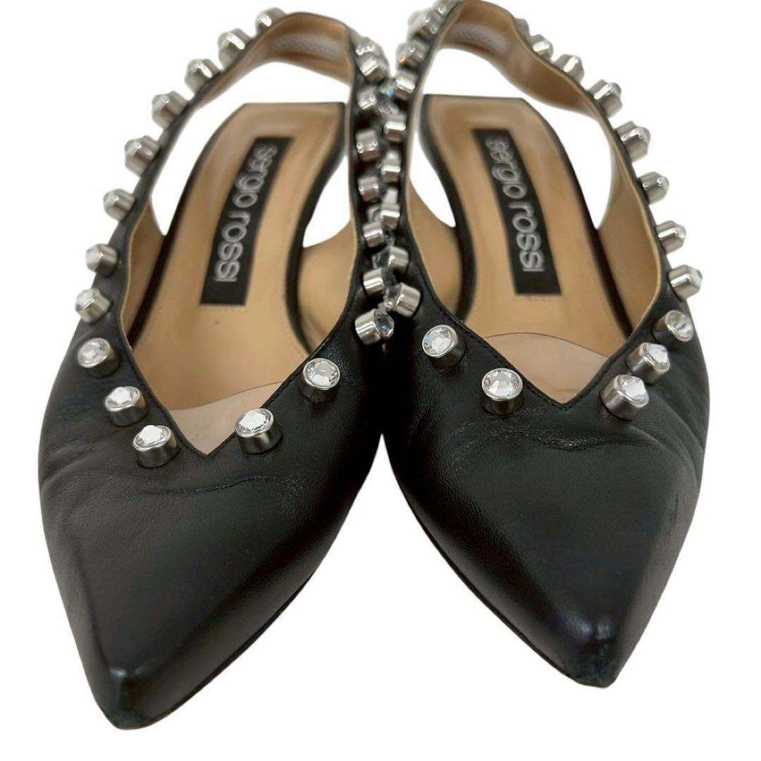 セルジオロッシ Sr バックストラップ レザー パンプス ヒール ビジュー 38