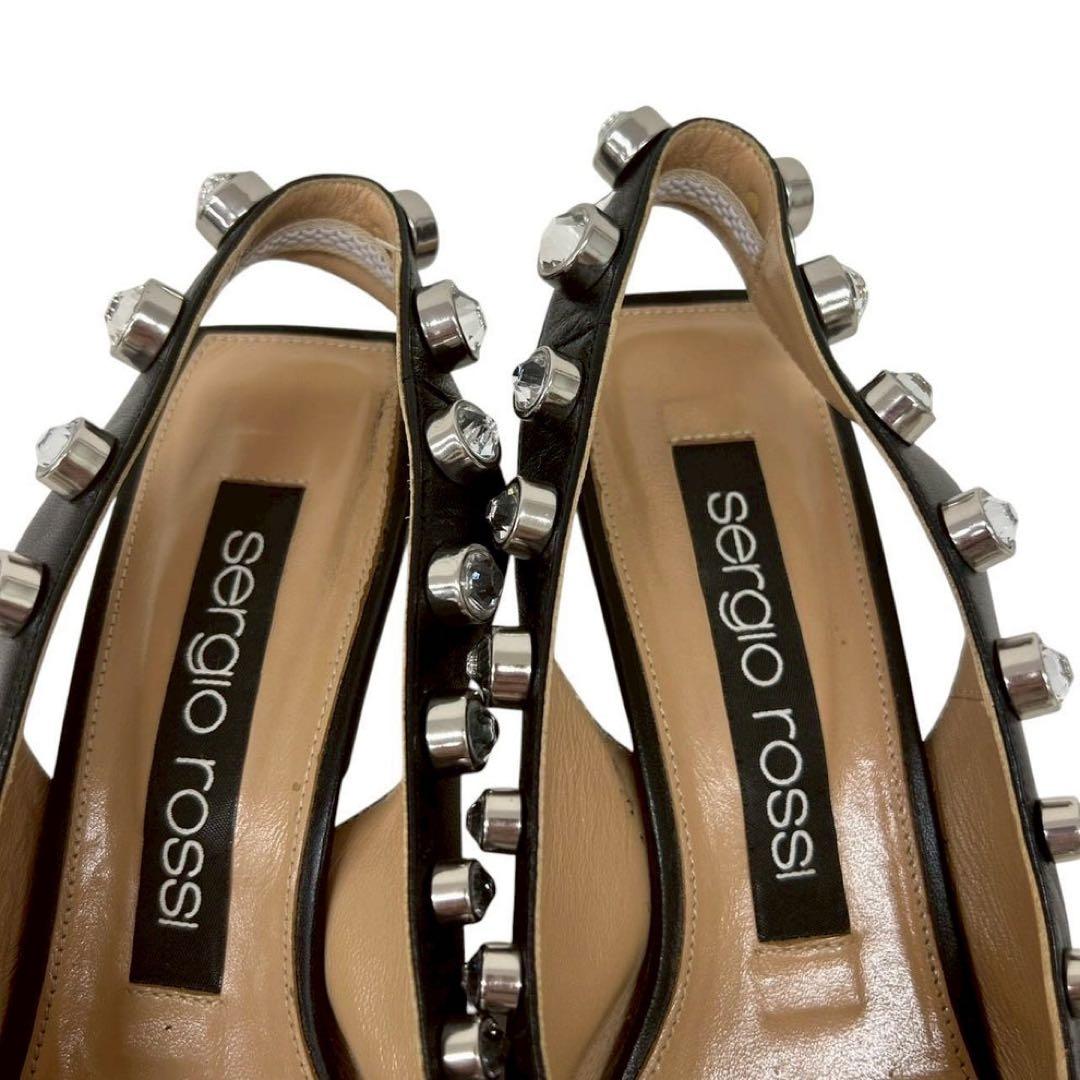 セルジオロッシ Sr バックストラップ レザー パンプス ヒール ビジュー 38