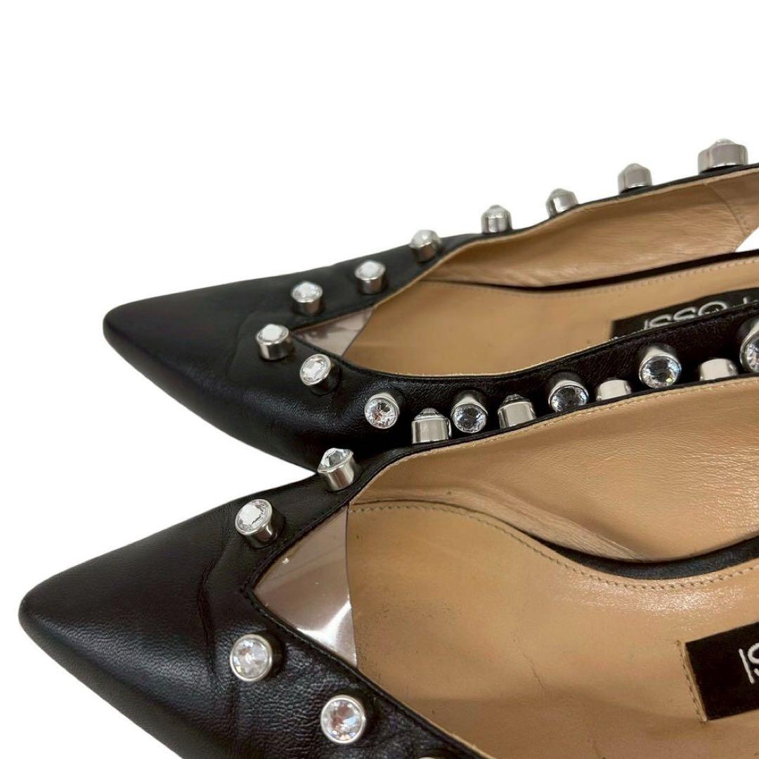 セルジオロッシ Sr バックストラップ レザー パンプス ヒール ビジュー 38