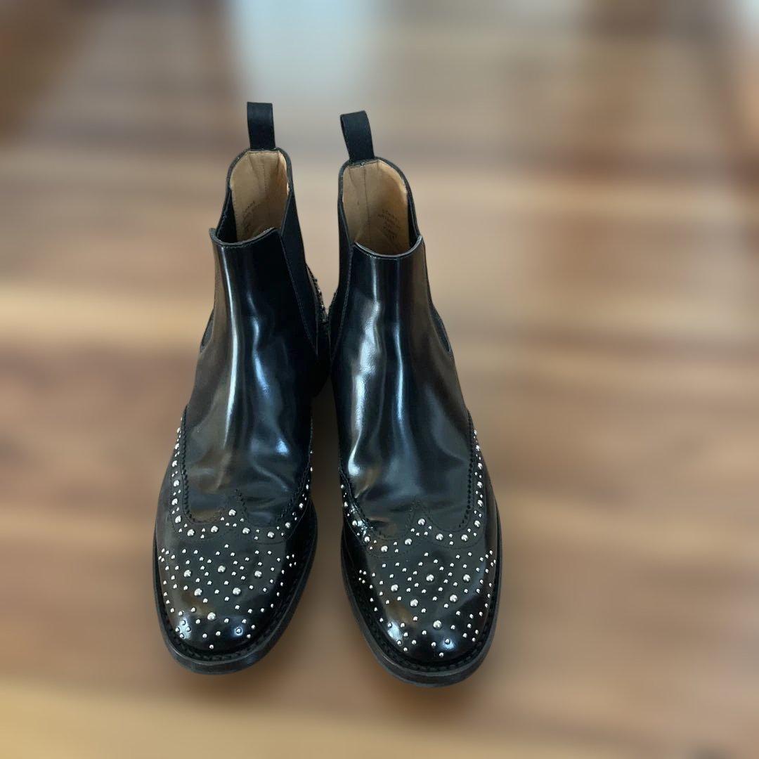 church's 38ブラックレザー サイドゴアブーツ