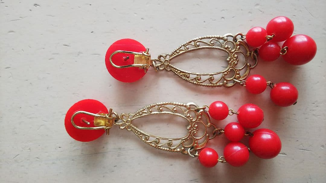 赤いフラメンコ衣装 イベリア フローレスとピアスセット