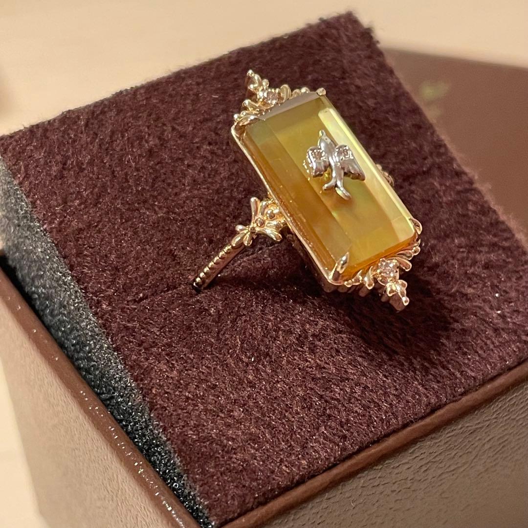 【新品】agete アガット　K10 SILVER ゴールドリング　シトリン　鳥