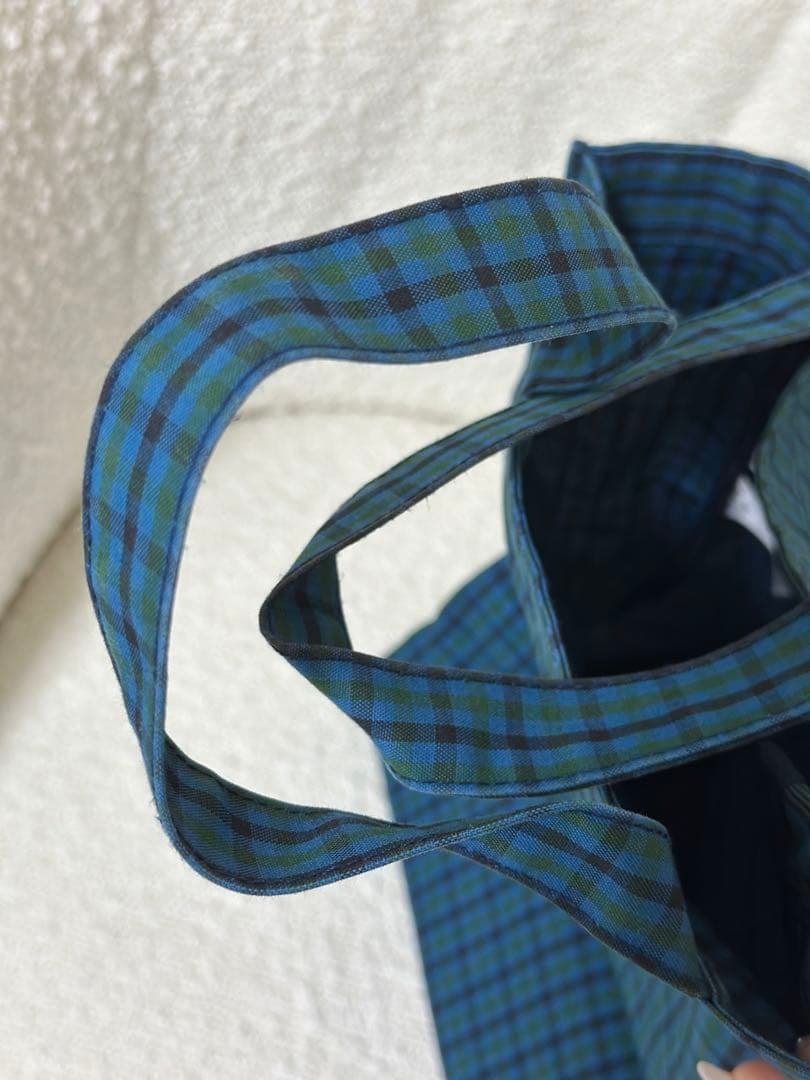 ファミリア　大人気チェック　トートバッグ　青　美品