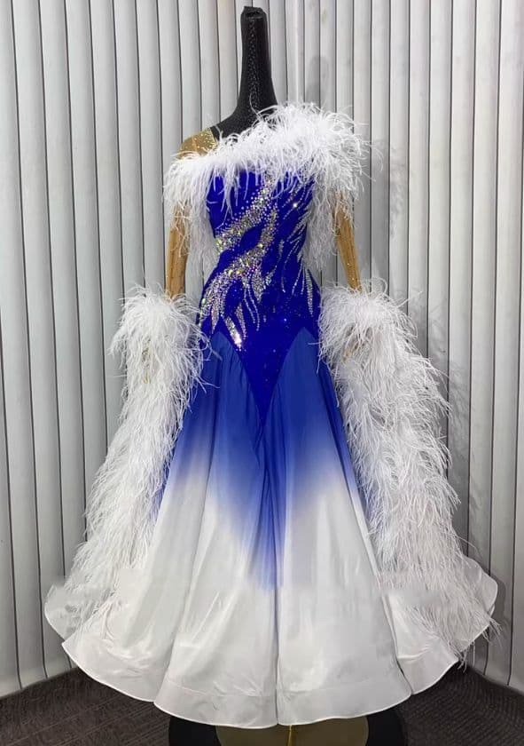 オーダーメイド　社交ダンス衣装　オーストリッチ羽根 スタンダードドレス 色変更可