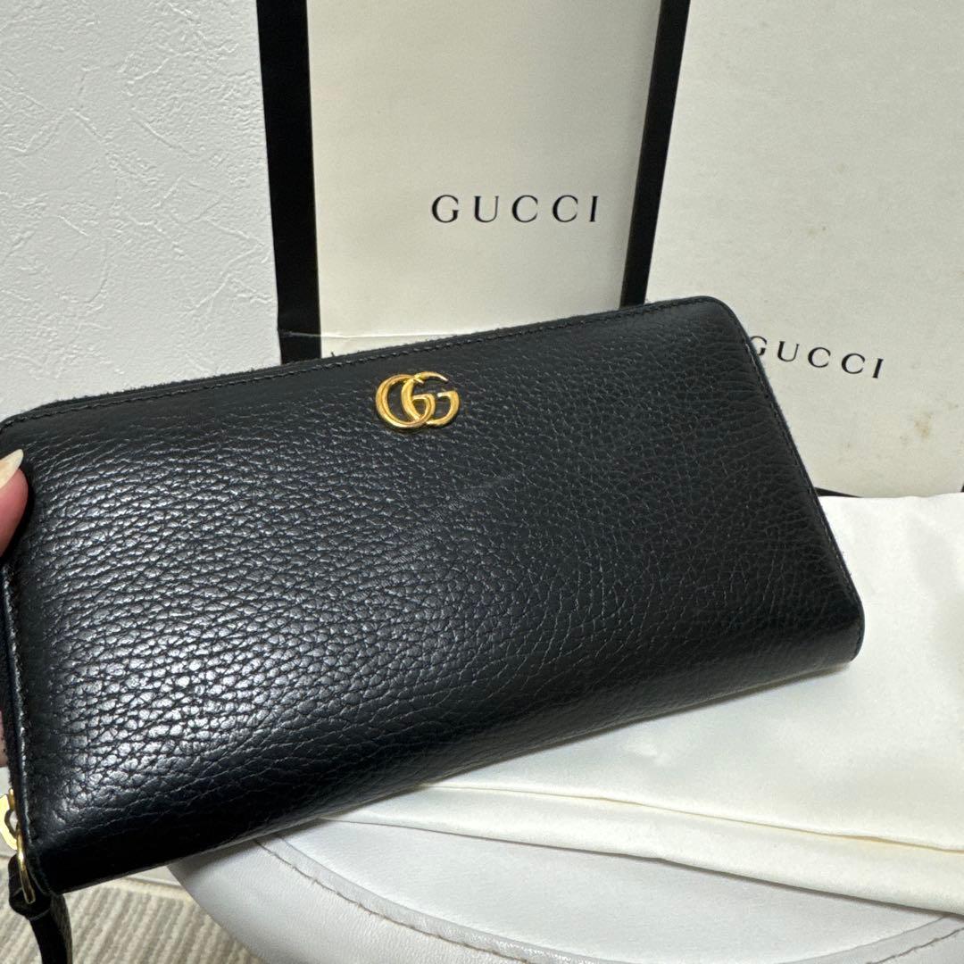 グッチ　長財布　ラウンドファスナー　マーモント　ブラック