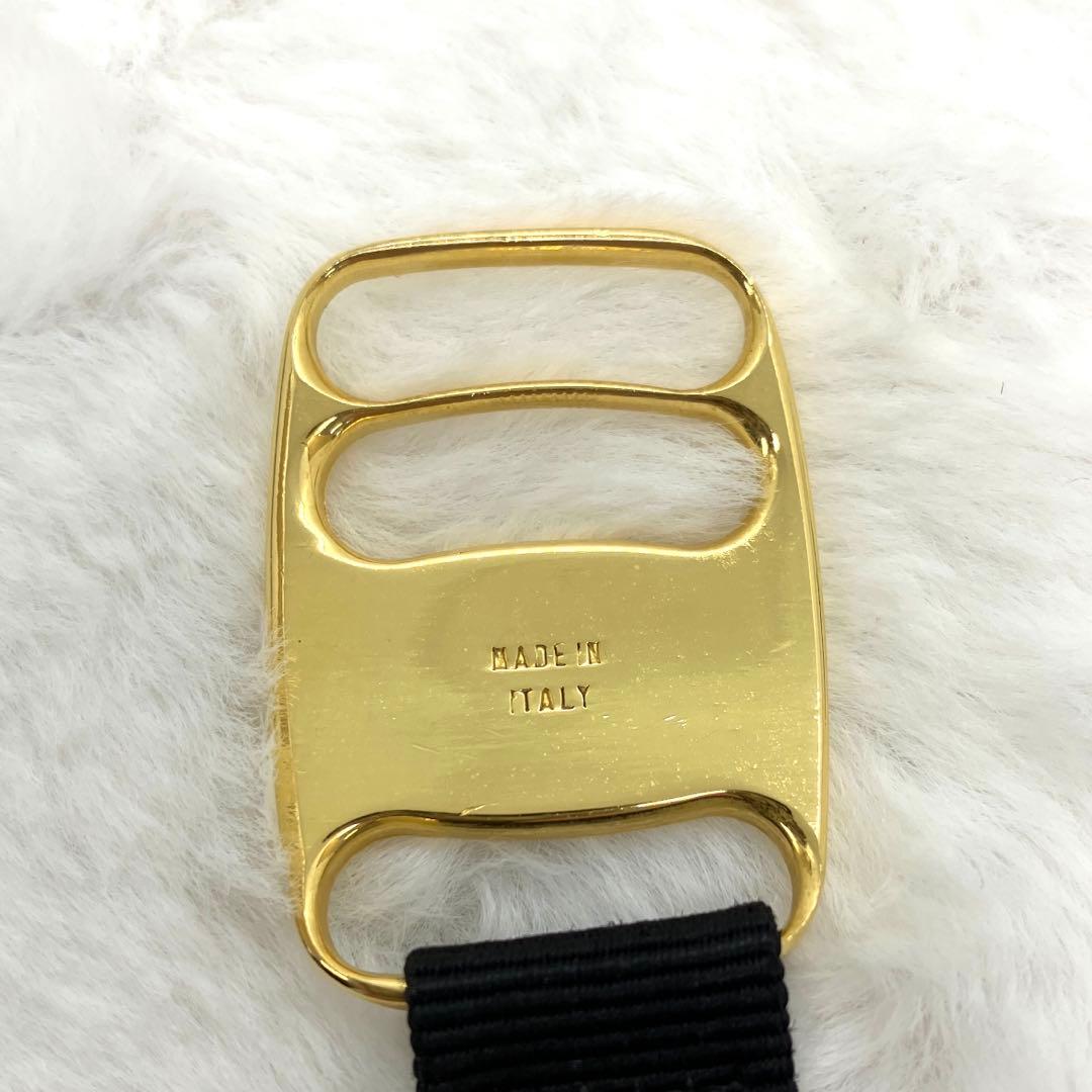 Ferragamo　ヴァラ　ベルト　キャンバス　ゴールド×ブラック　3531