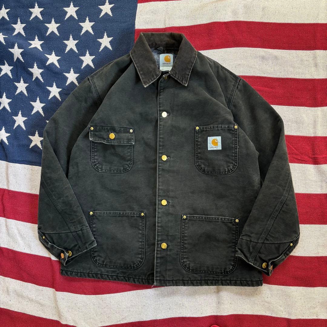 90s USA製 カーハート C01 BLK ダック チョアコート 黒 44 L