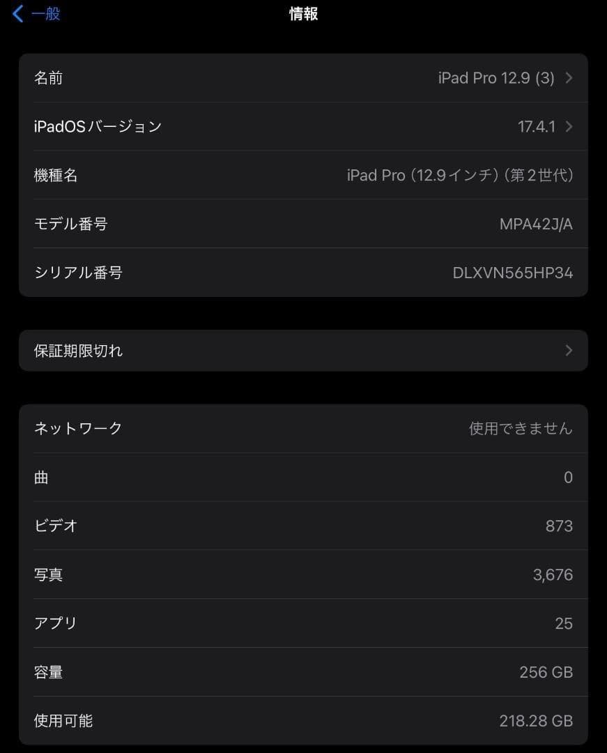 iPad Pro 12.9インチ 第2 Wi-Fi+Cellular 256GB