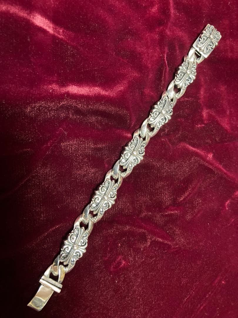 フローラルクロスデザインブレスレット　シルバー925 大きめブレスレット