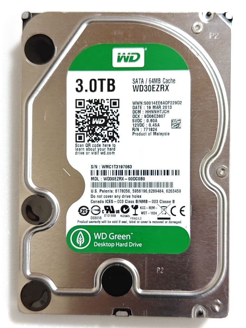 【使用わずか】WD WD30EZRX 3.5インチ HDD 3TB SATA♪