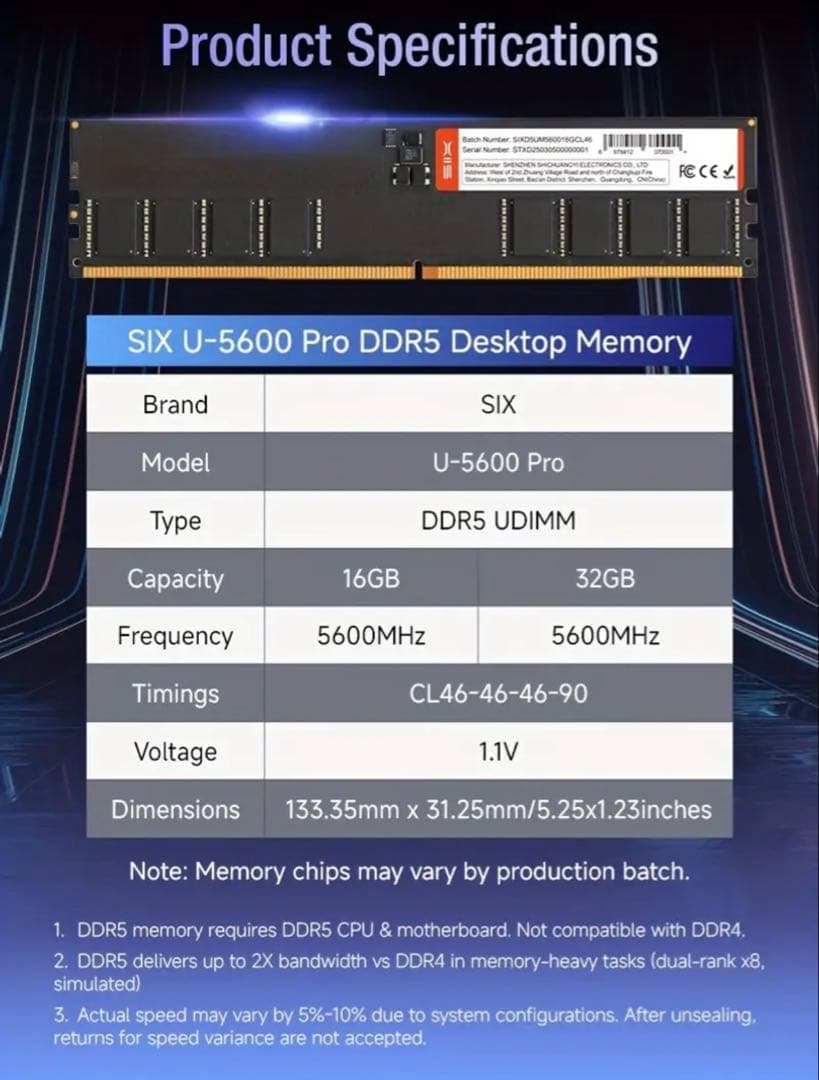 メモリー DDR5 RAM 64GB 32GBx2 5600 UDIMM