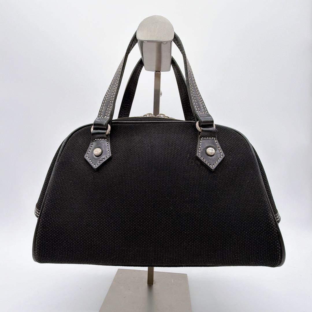 希少【バーバリーブルーレーベル】ミニボストン ハンドバッグ 黒 ピンクホース刺繍