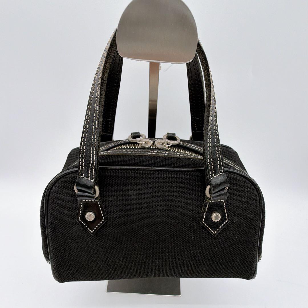 希少【バーバリーブルーレーベル】ミニボストン ハンドバッグ 黒 ピンクホース刺繍