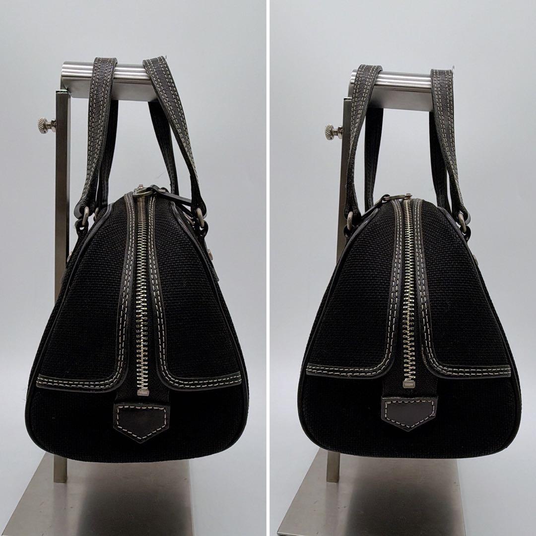 希少【バーバリーブルーレーベル】ミニボストン ハンドバッグ 黒 ピンクホース刺繍