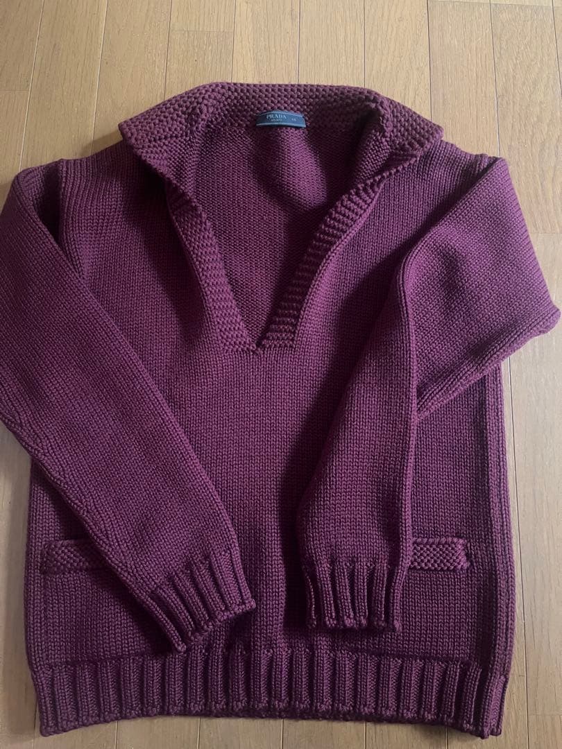 プラダ　PRADA スキッパーニット　赤　メンズ　ボルドー