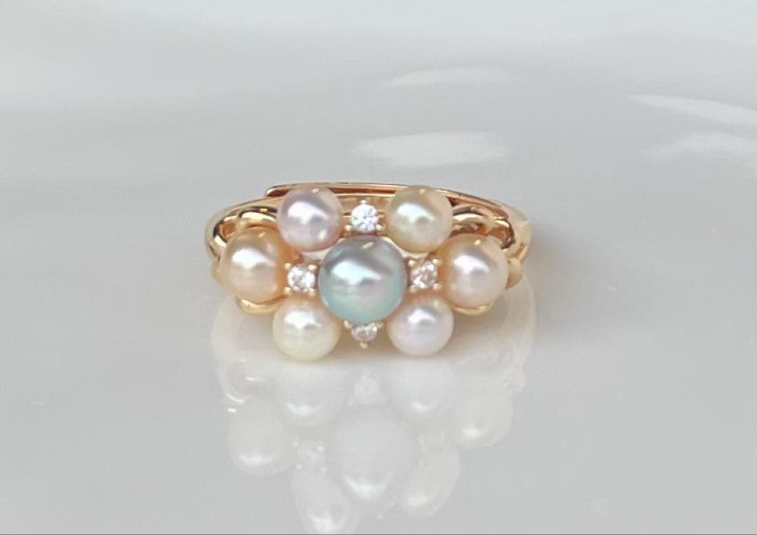 あこや真珠 マルチカラー ベビーパール リング 指輪 フリーサイズ 大人のロマン
