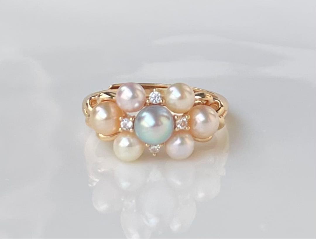 あこや真珠 マルチカラー ベビーパール リング 指輪 フリーサイズ 大人のロマン