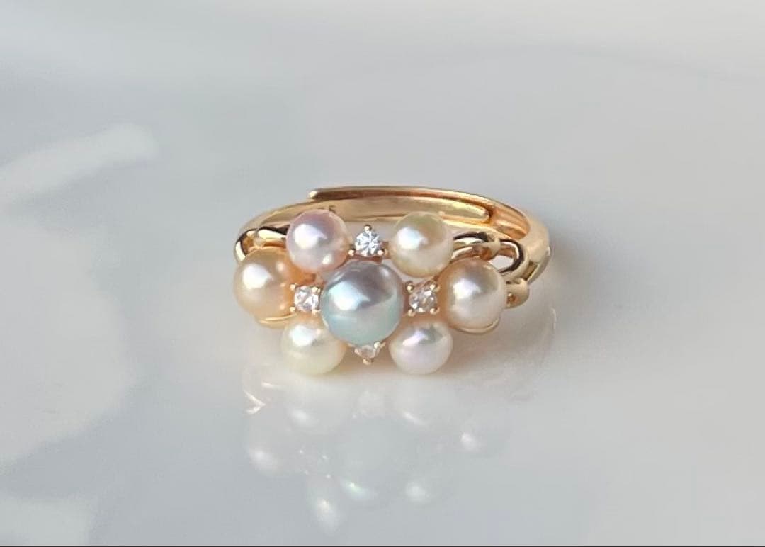 あこや真珠 マルチカラー ベビーパール リング 指輪 フリーサイズ 大人のロマン