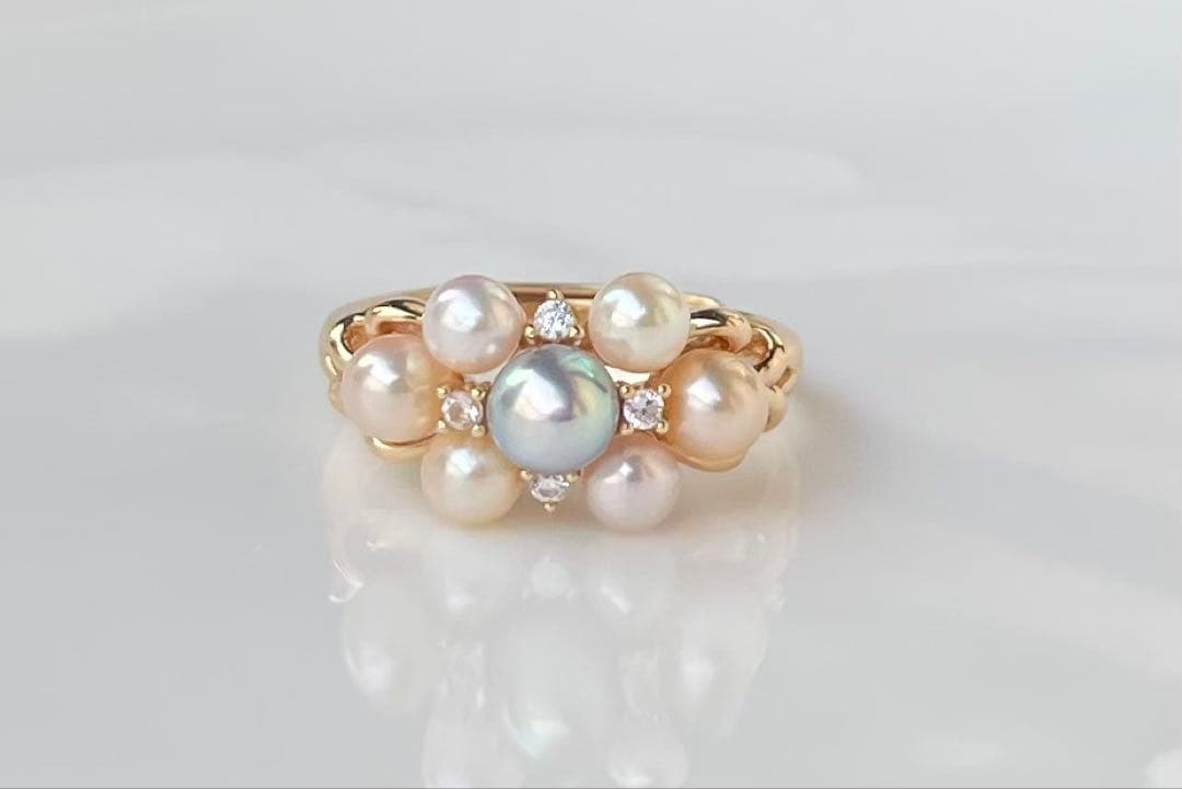 あこや真珠 マルチカラー ベビーパール リング 指輪 フリーサイズ 大人のロマン