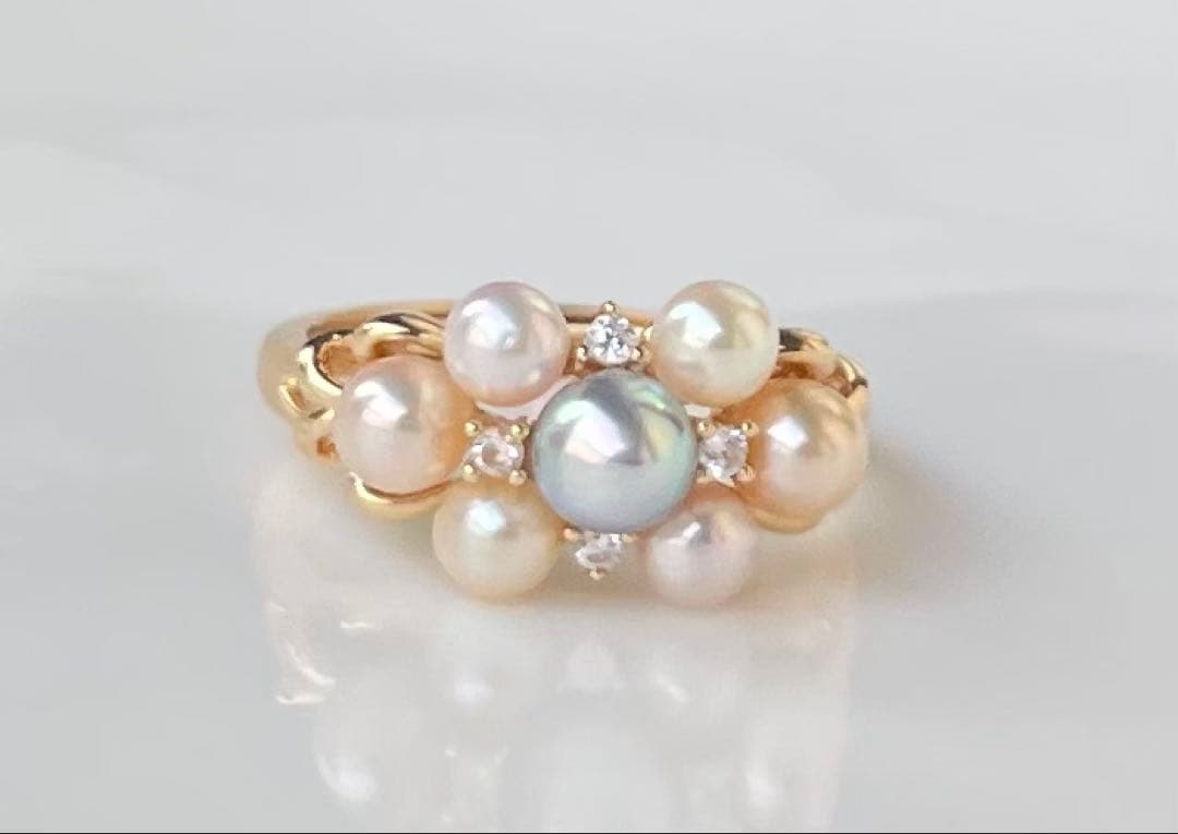 あこや真珠 マルチカラー ベビーパール リング 指輪 フリーサイズ 大人のロマン