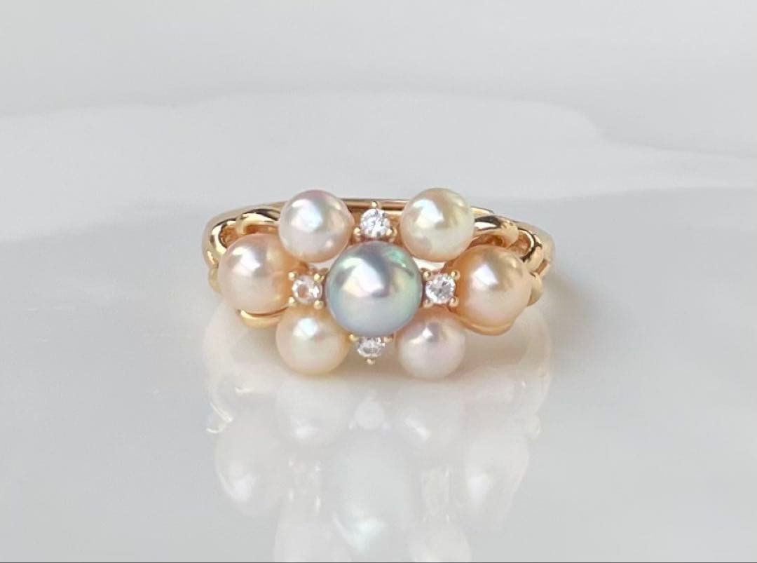 あこや真珠 マルチカラー ベビーパール リング 指輪 フリーサイズ 大人のロマン