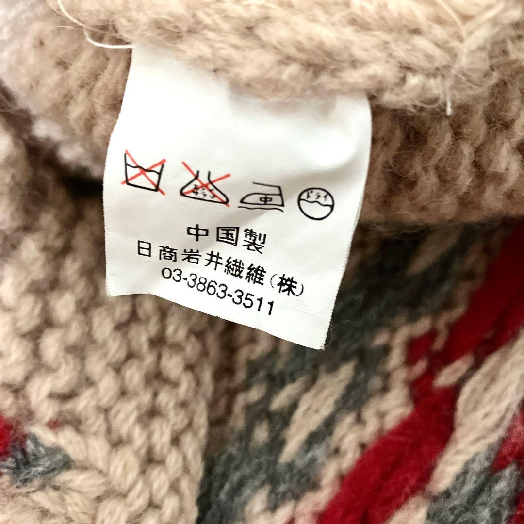 ノルディック柄フード付きダッフルコート　ニット カーディガン 肉厚 ナチュラル