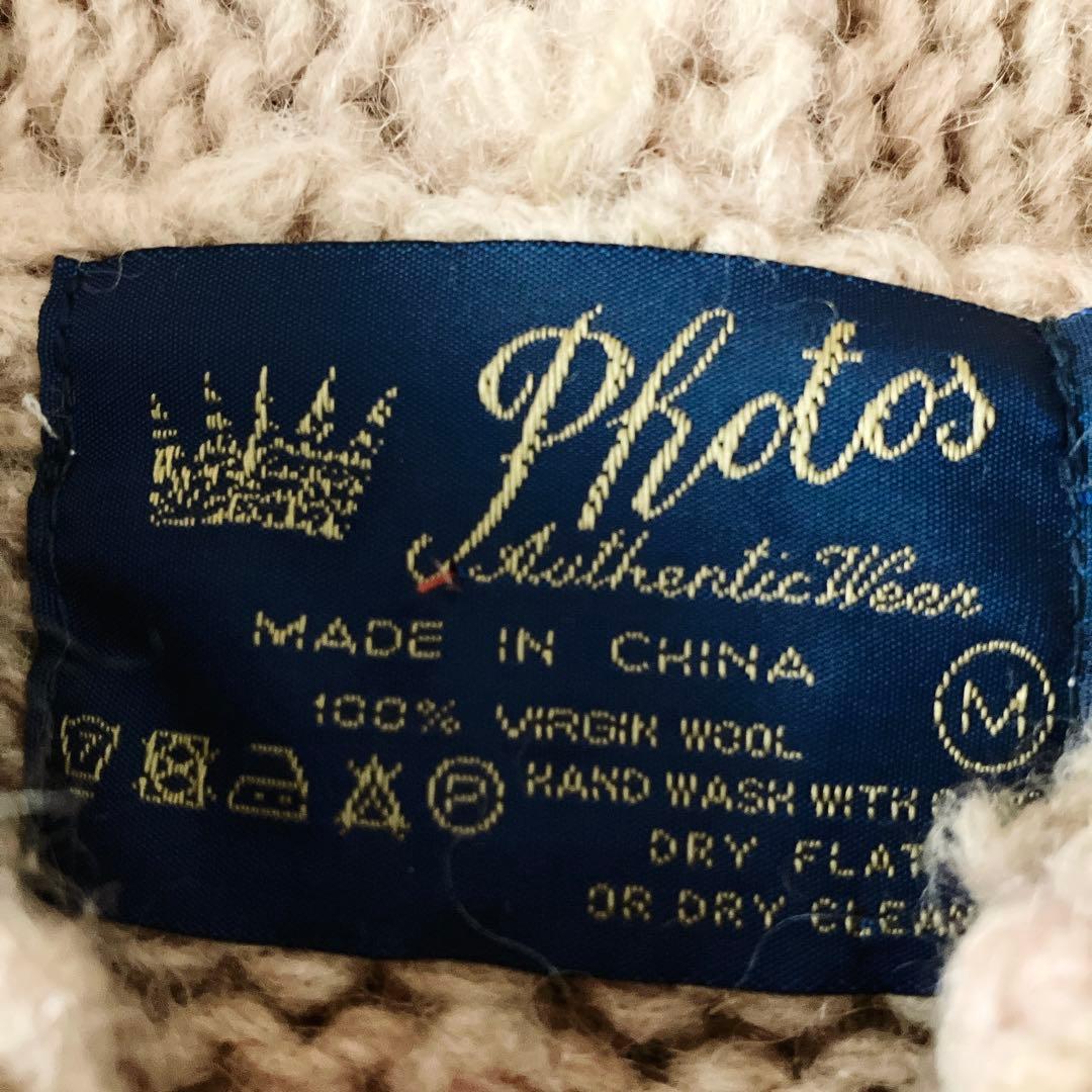 ノルディック柄フード付きダッフルコート　ニット カーディガン 肉厚 ナチュラル