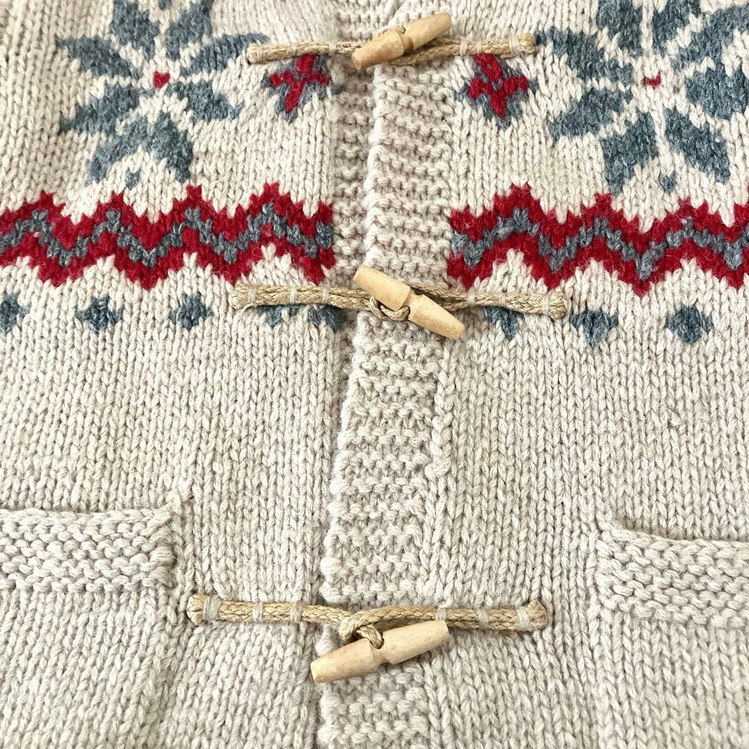 ノルディック柄フード付きダッフルコート　ニット カーディガン 肉厚 ナチュラル