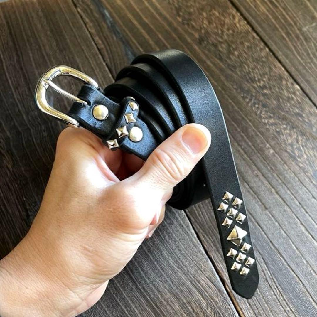 スタッズナローロングベルト　シルバー　牛ヌメ　サルカンスタッズHTC CALEE