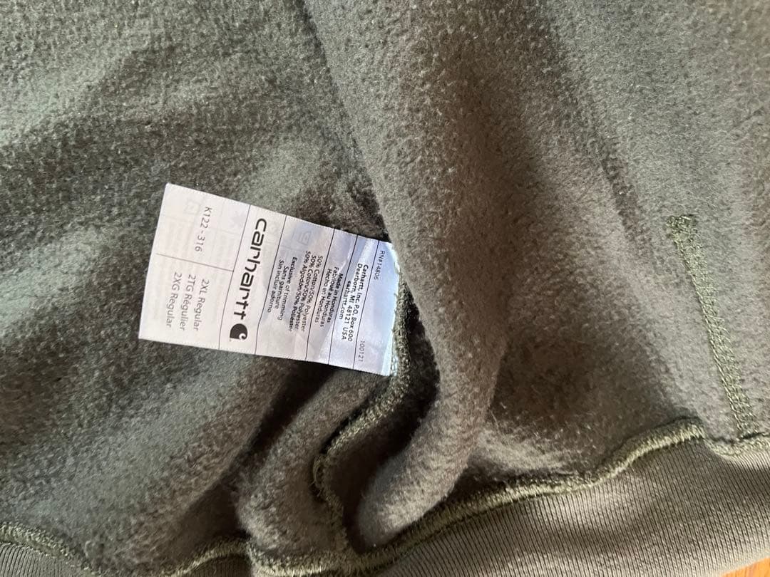 Carharttジップパーカー企業ロゴ2XL カーキ オリーブ 古着