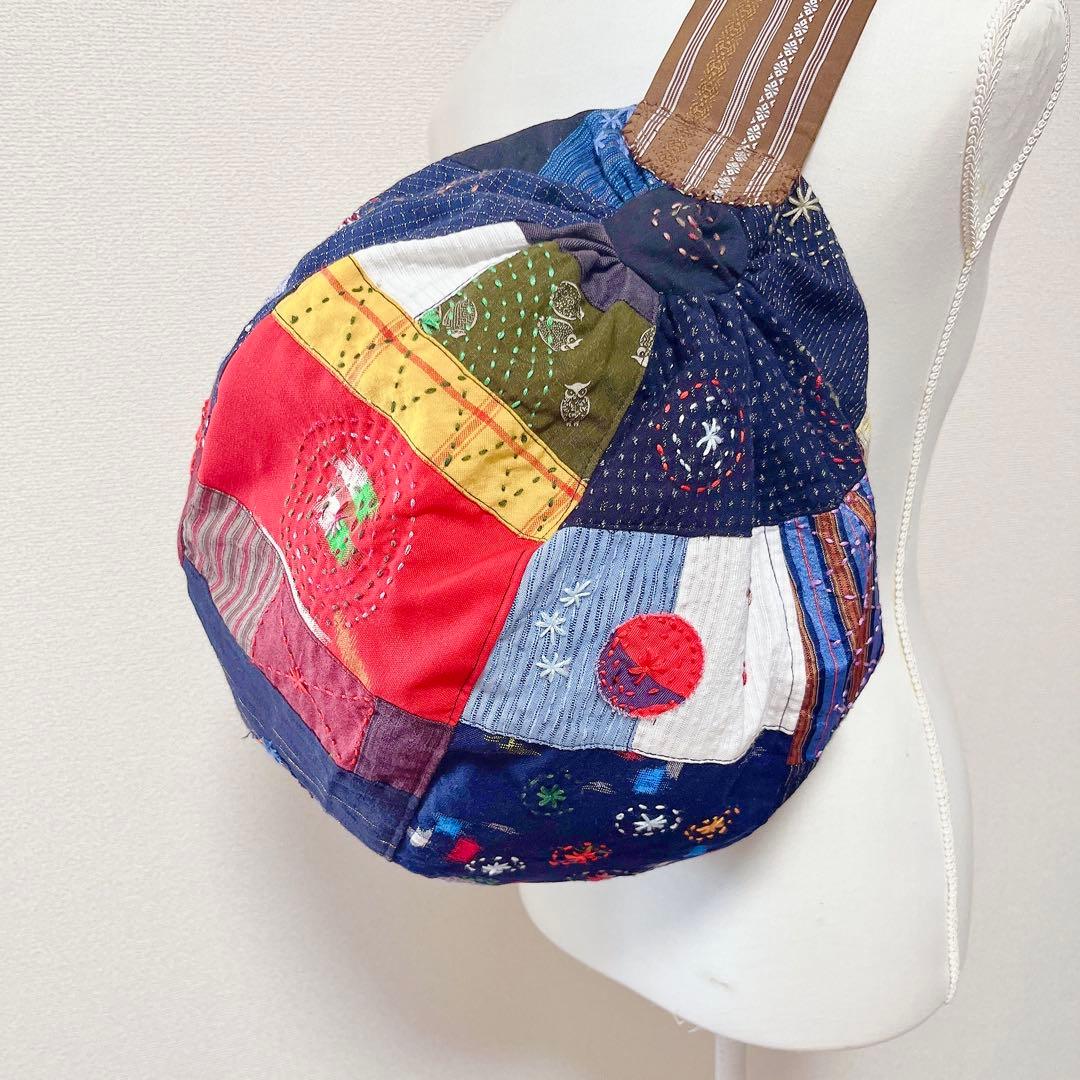 【80番】和柄　刺し子とパッチワークのリュック　ボディバッグ