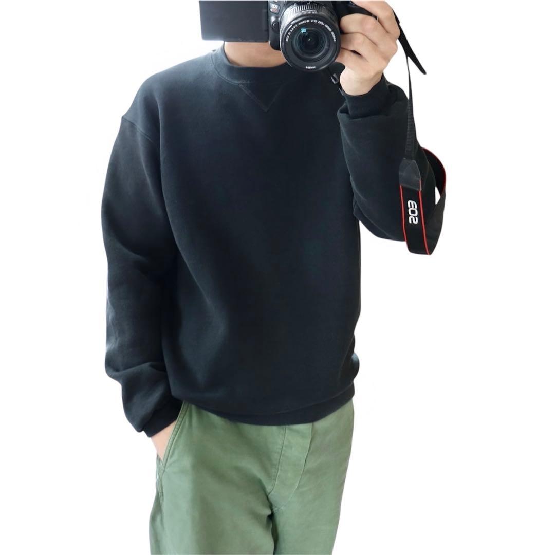 80s USA製 ブラック Russell ラッセル スウェット 前V 無地 L